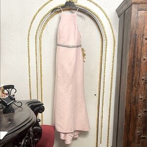 Amsale Pink Wedding Guest Military Ball Gown with Silver Accents Size 16